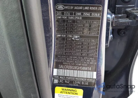 2016 Land Rover Discovery Sport Hse from USA, damaged, VIN SALCR2BG9GH588414